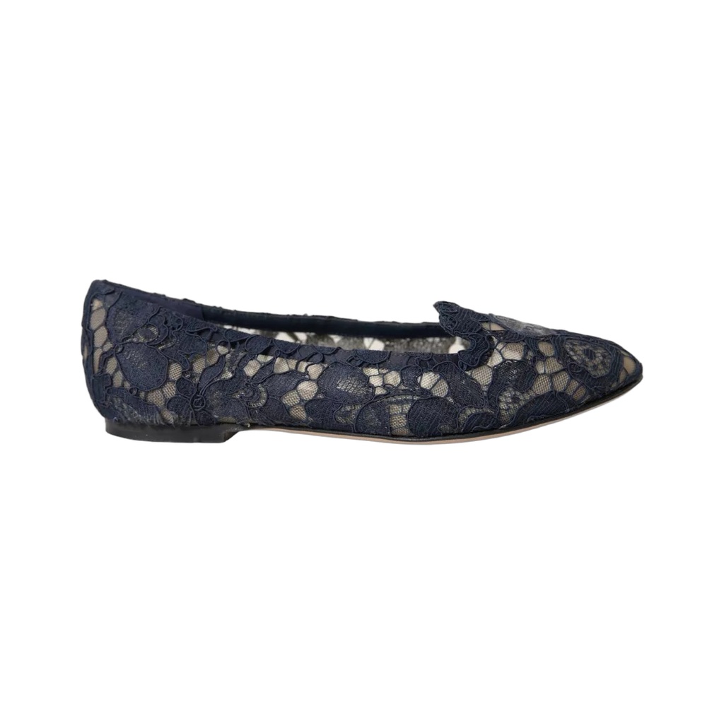 Dark Blue Taormina Lace Slip On Flats Shoes