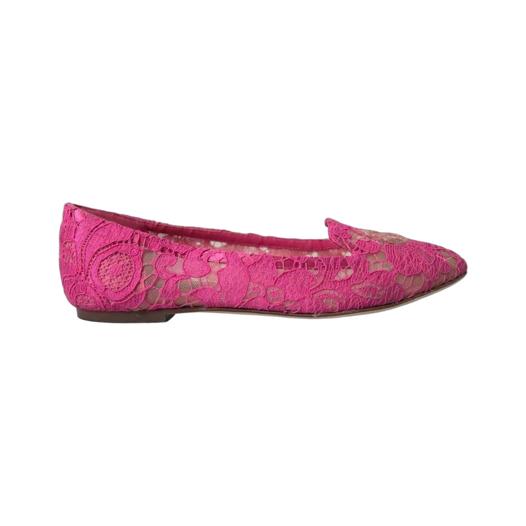 Pink Taormina Lace Slip On Flats Shoes