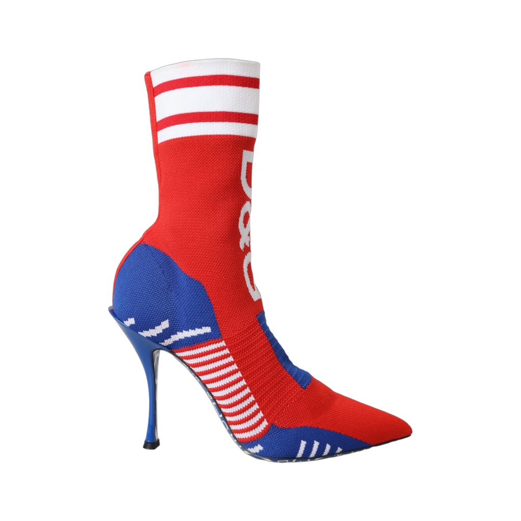 Red Blue Stretch Sock Style Ankle Boots Logo Shoes
