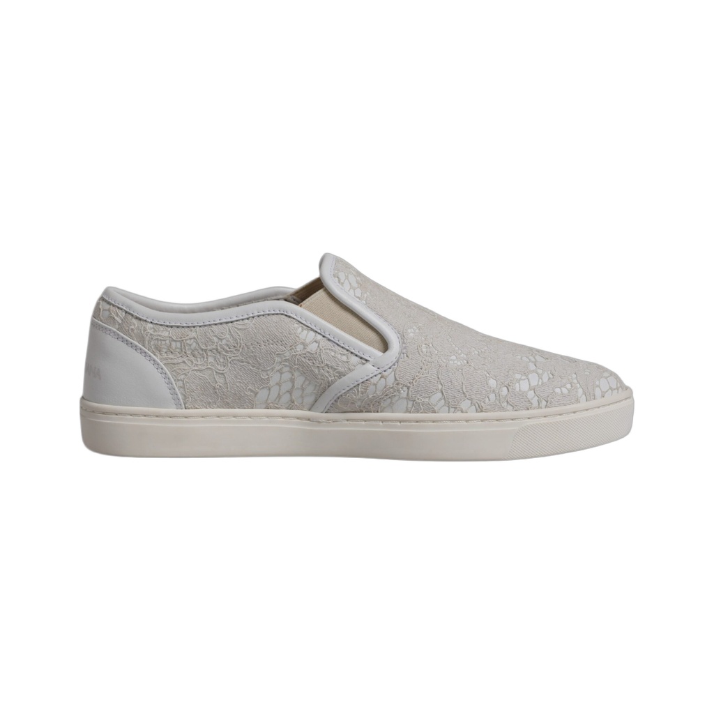 White Floral Lace Slip On Loafers Shoes