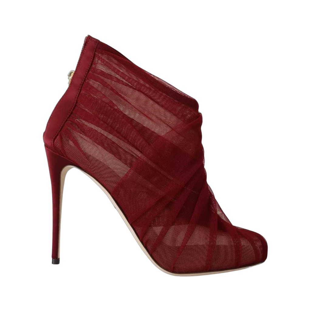 Red Tulle Ankle Boots Stiletto Heels Shoes