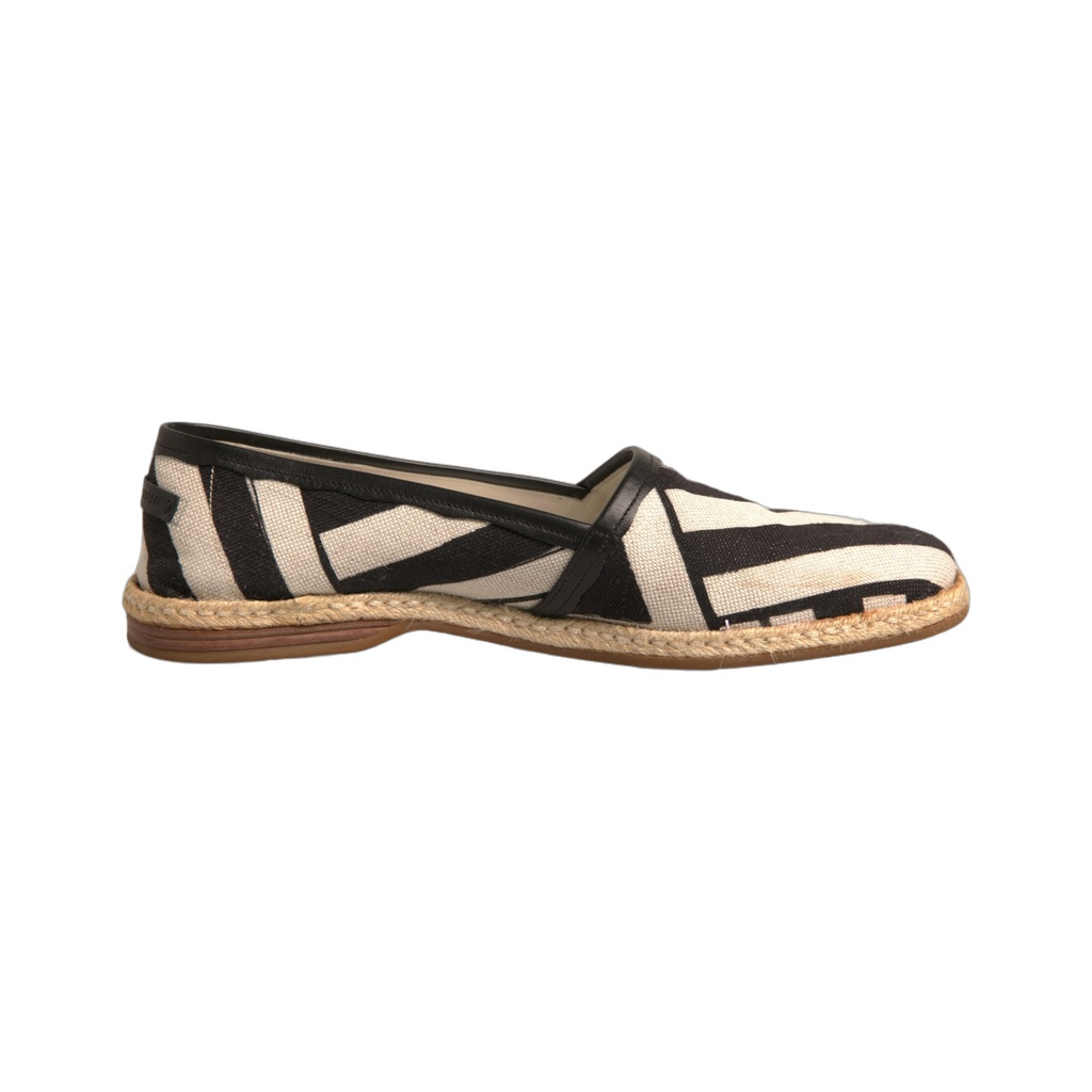 Black White Stripes Slip On Espadrille Shoes