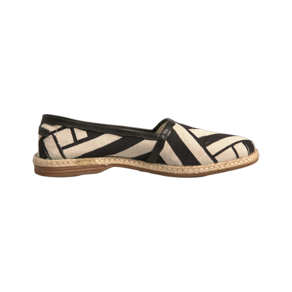Black White Stripes Slip On Espadrille Shoes