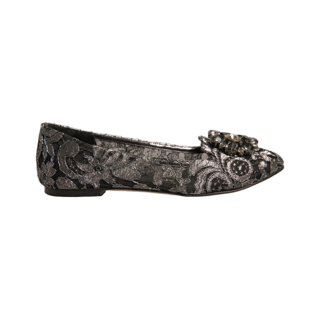 Silver Crystal Loafer Lace Ballet Flats Shoes