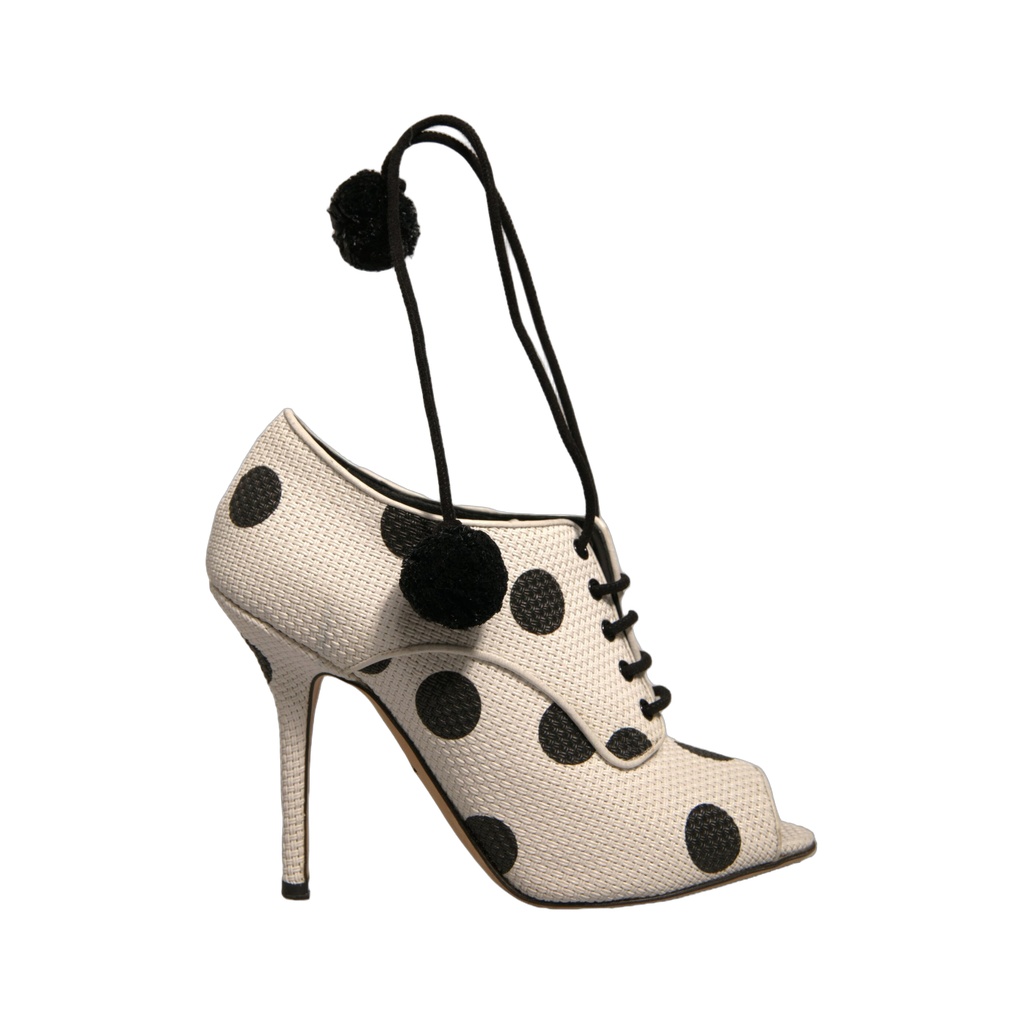 White Black Polka Dot Peep Toe Ankle Boots Shoes