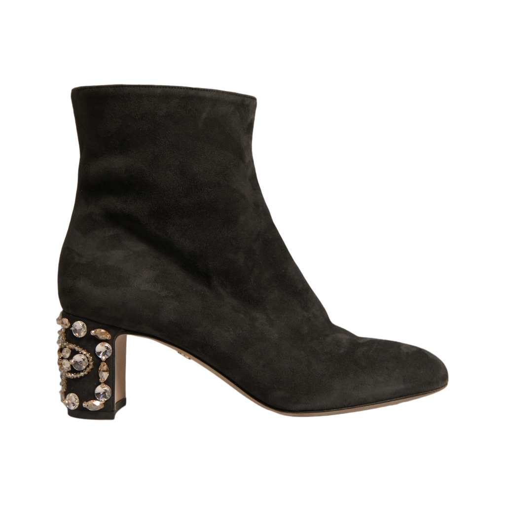 Black Embellished Heel Ankle Boots Shoes