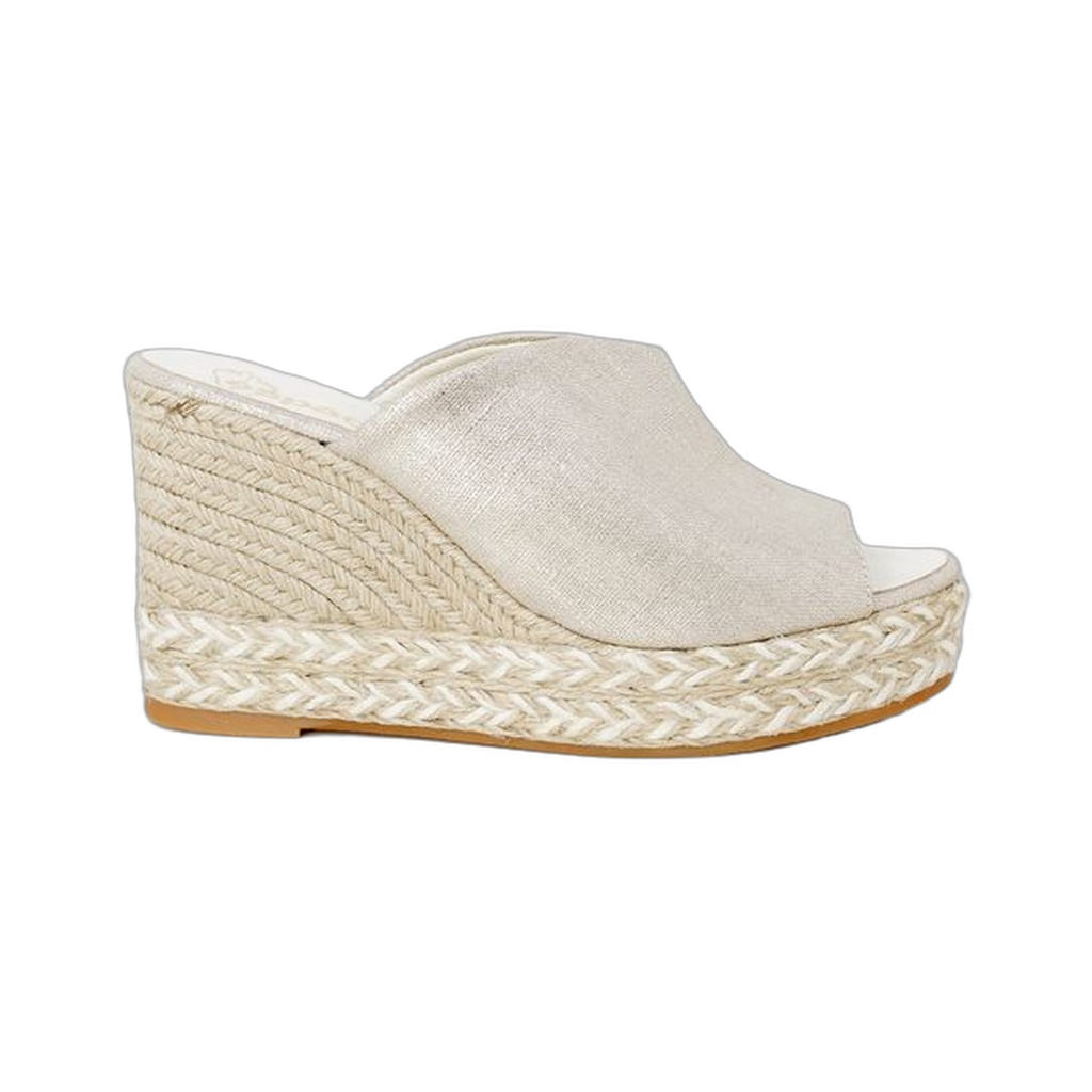 Gold Leather Upper Jute Midsole Rubber Outsole Platforms & Wedge
