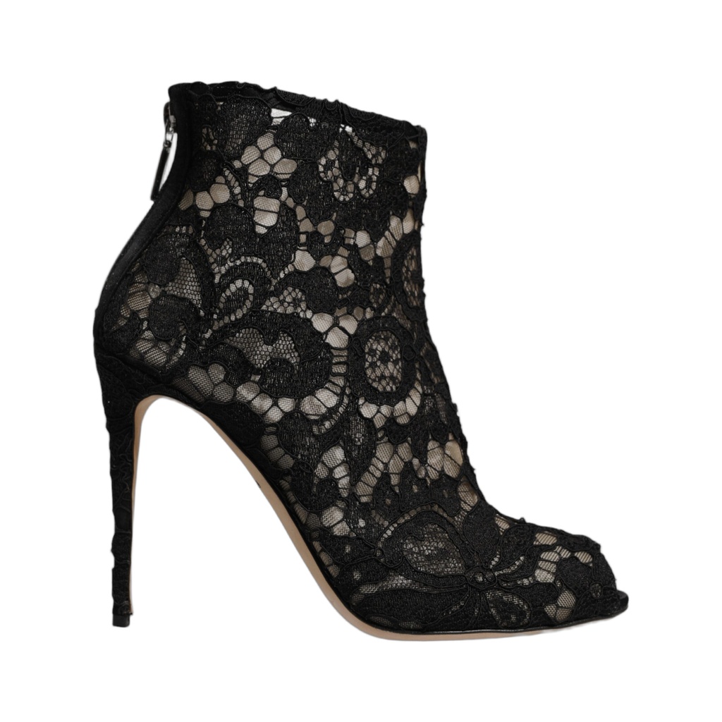Black Floral Lace Heels Ankle Boots Shoes