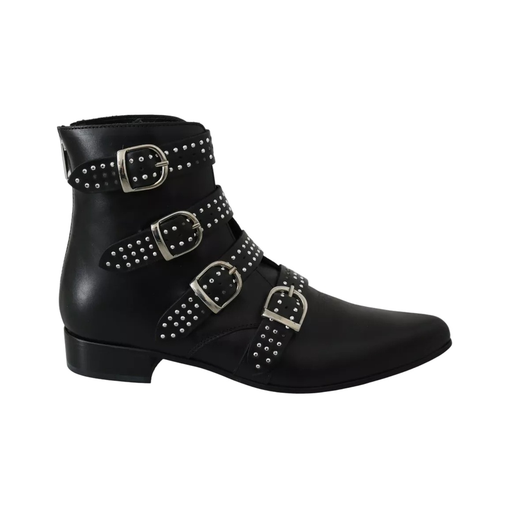Black Fashion Buckled Zipper Ankle Boots Shoes