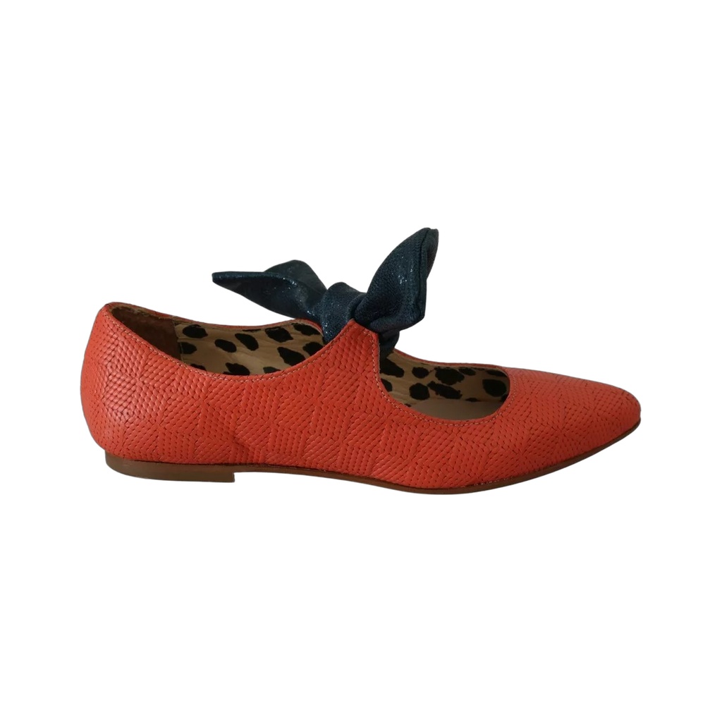 Orange Leather Bow Slip-on Loafers Ballet Flat Shoes